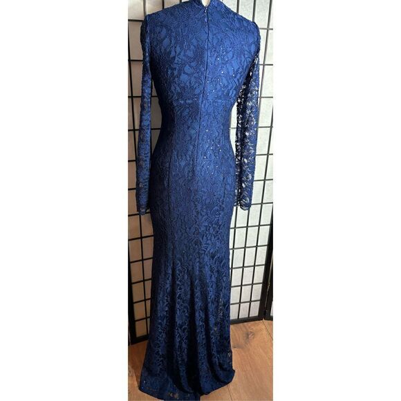 LA Merchandises Navy Sequin Deep V-neck Formal Dress - Picture 6 of 8